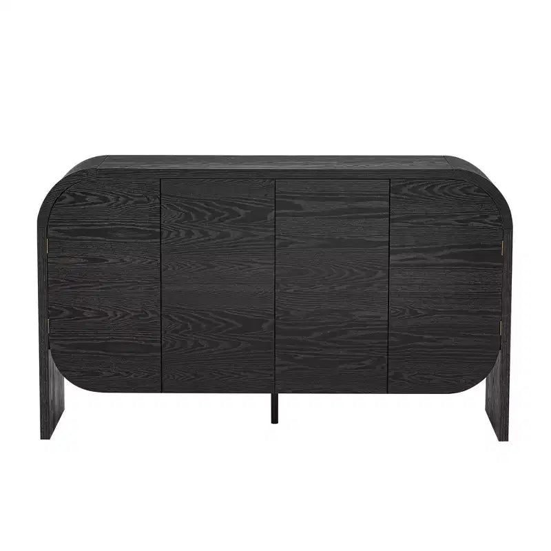 Mobile Credenza in Legno con Bordo Curvo, Credenza Retrò a 4 Ante con Ripiani Regolabili per Soggiorno