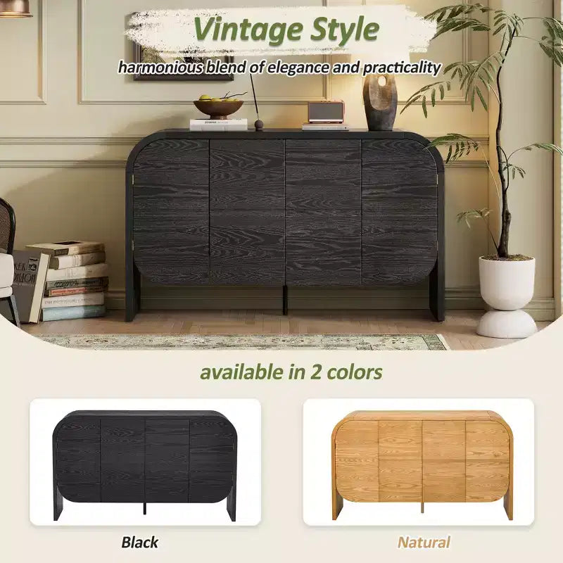 Mobile Credenza in Legno con Bordo Curvo, Credenza Retrò a 4 Ante con Ripiani Regolabili per Soggiorno