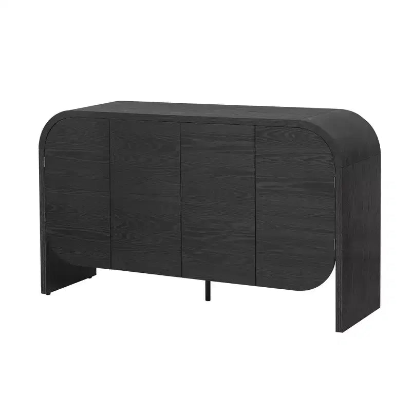 Mobile Credenza in Legno con Bordo Curvo, Credenza Retrò a 4 Ante con Ripiani Regolabili per Soggiorno