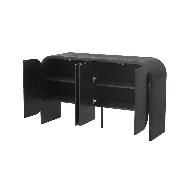 Mobile Credenza in Legno con Bordo Curvo, Credenza Retrò a 4 Ante con Ripiani Regolabili per Soggiorno