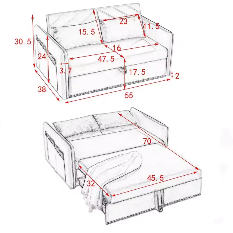 Divano Letto MAYEERTY con USB, Letto Estraibile Regolabile 3 in 1 e Tasca Laterale (Velluto)