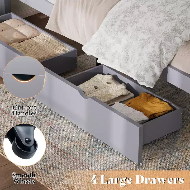 AMERLIFE Letto con testiera, Basi letto con 4 cassetti contenitore
