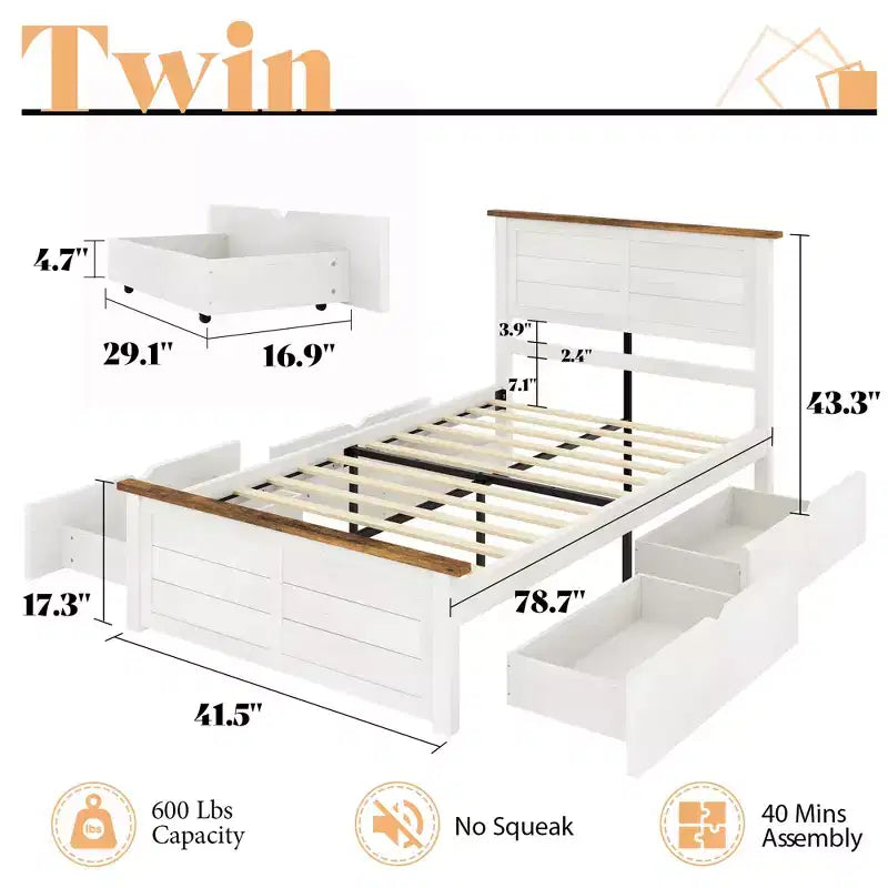 AMERLIFE Letto con testiera, Basi letto con 4 cassetti contenitore