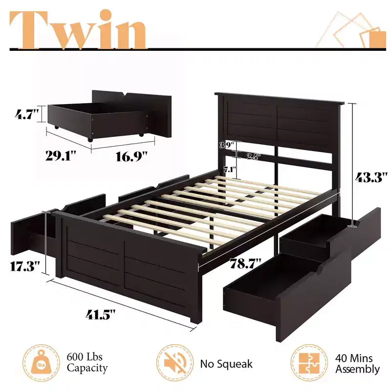 AMERLIFE Letto con testiera, Basi letto con 4 cassetti contenitore