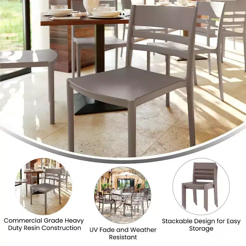 Flash Furniture Bridgeport Set di 2 Sedie da Patio Impilabili per Interni-Esterni con Schienale a Doghe, Sedia Commerciale in Resina per Tutte le Stagioni