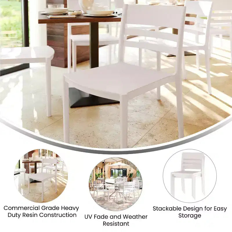 Flash Furniture Bridgeport Set di 2 Sedie da Patio Impilabili per Interni-Esterni con Schienale a Doghe, Sedia Commerciale in Resina per Tutte le Stagioni