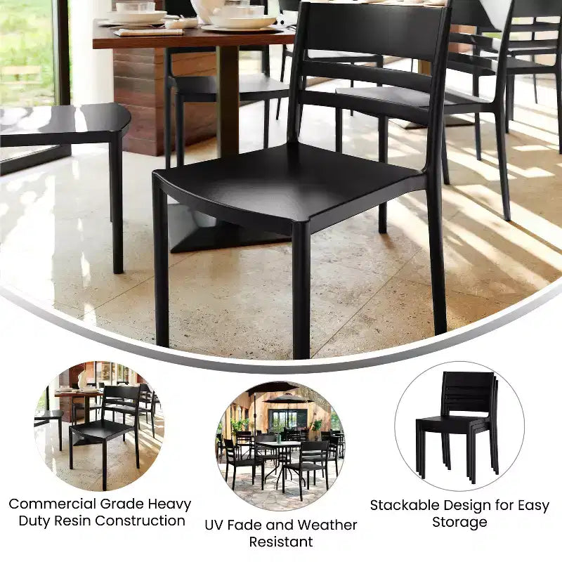 Flash Furniture Bridgeport Set di 2 Sedie da Patio Impilabili per Interni-Esterni con Schienale a Doghe, Sedia Commerciale in Resina per Tutte le Stagioni