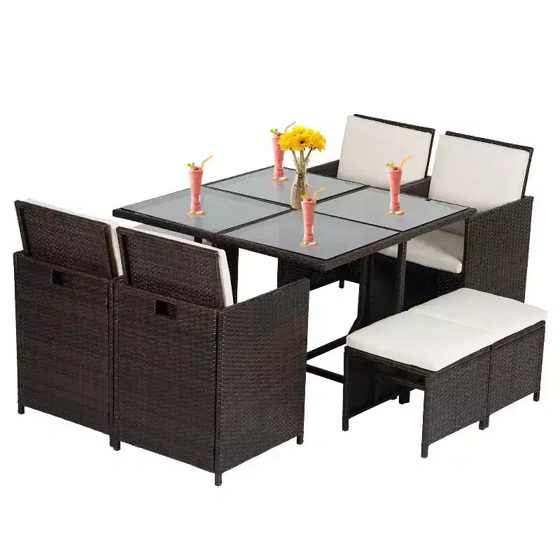 BestMassage Set di mobili da esterno con 4 sedie in rattan, Khaki