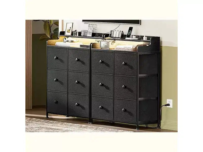 Cassettiera Hausource a 6 cassetti con stazione di ricarica, luci LED, cassettiera alta con piano in legno