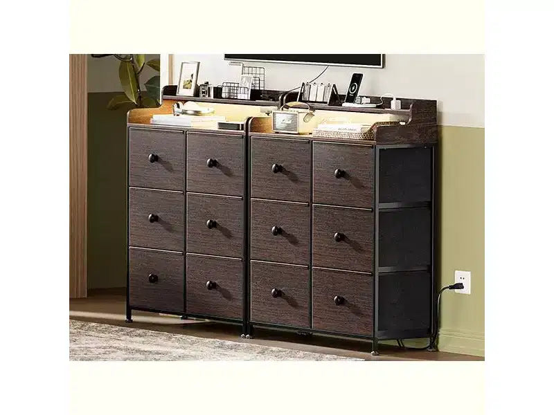 Cassettiera Hausource a 6 cassetti con stazione di ricarica, luci LED, cassettiera alta con piano in legno