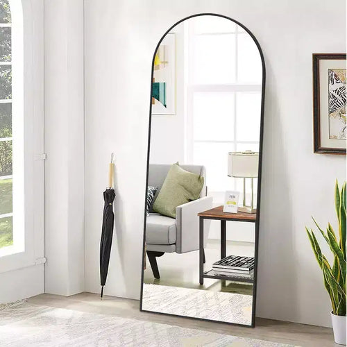 66x25 Full Length Mirror, Wall Mirrors Hanging or Leaning Arched-Top Full Body Mirror with Stand for Bedroom, Dressing Room, Black