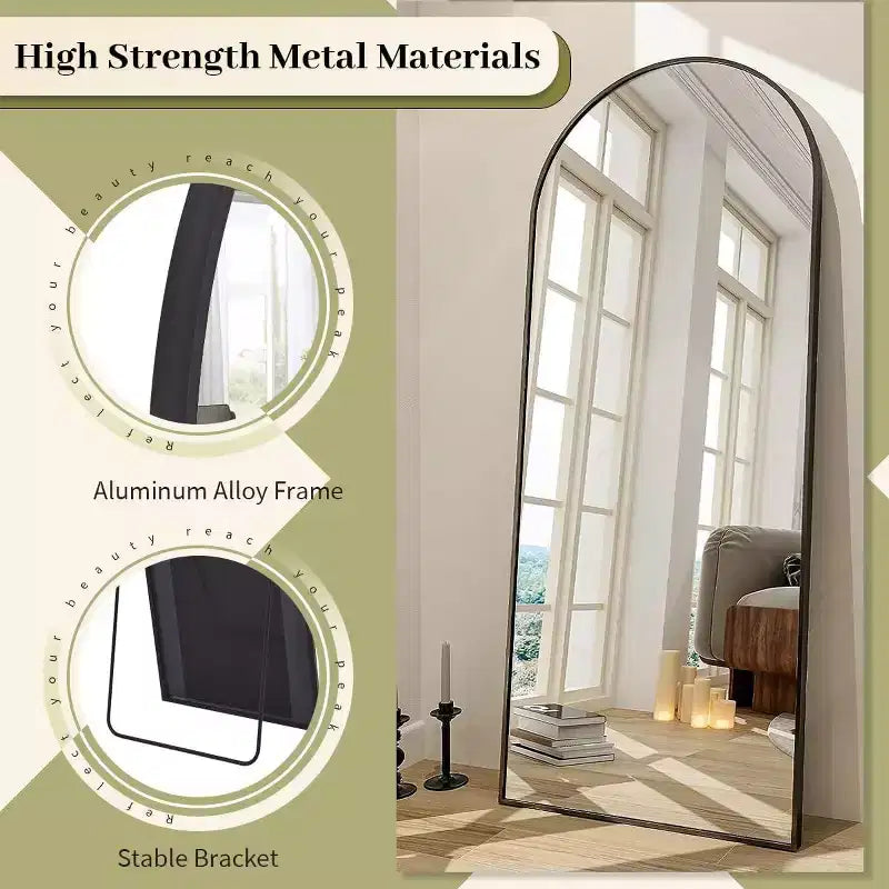 Specchio a figura intera 66x25, specchi da parete da appendere o da appoggiare a terra, specchio a figura intera con parte superiore ad arco e supporto per camera da letto, spogliatoio, nero