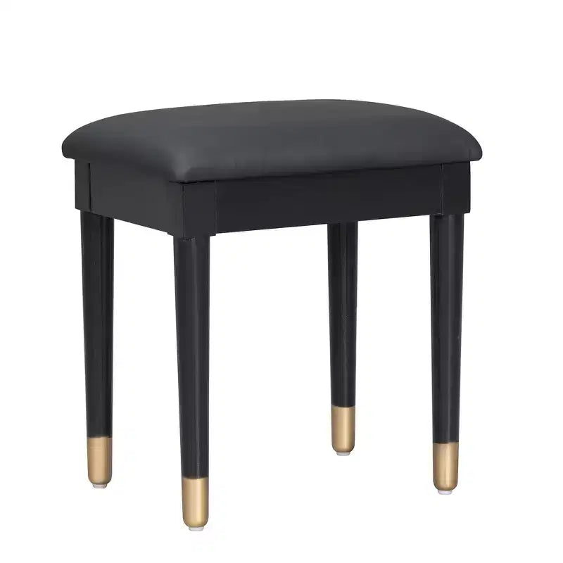 Toletta da trucco moderna con sgabello, cassetti, mobiletto e prese di ricarica, nero/noce - ModernLuxe