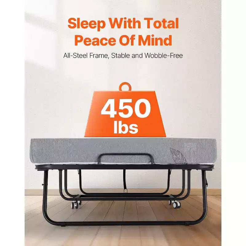 VEVOR Letto Pieghevole, 38 x 75 pollici, con Materasso da 12,7 cm, Letto Singolo Pieghevole con Robusto Telaio in Metallo e Materasso in Memory Foam