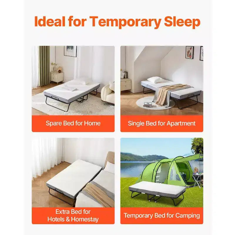VEVOR Letto Pieghevole, 38 x 75 pollici, con Materasso da 12,7 cm, Letto Singolo Pieghevole con Robusto Telaio in Metallo e Materasso in Memory Foam