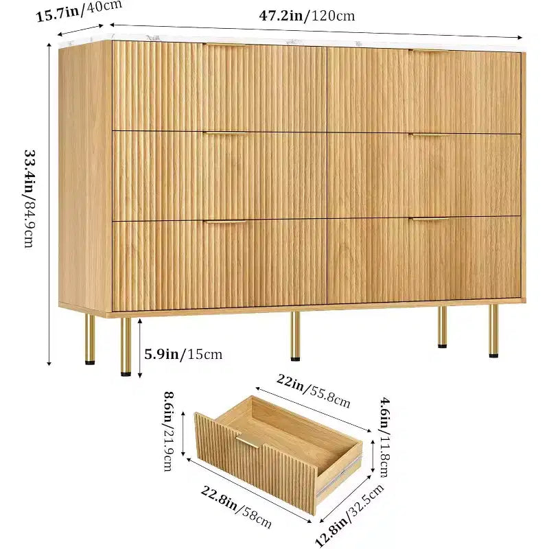 Cassettiera per Camera da Letto, Cassettiera a 6 Cassetti, Cassettiera Moderna, Organizzatore Cassetti in Legno per Camera da Letto, Soggiorno, Corridoio, Ingresso