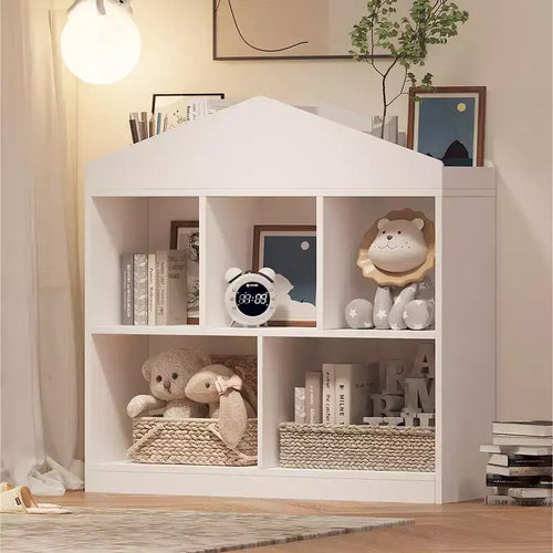 Organizzatore Porta-Giochi per Bambini a 5 Scomparti - Libreria in Legno Bianca per Sala Giochi, Asilo Nido e Cameretta