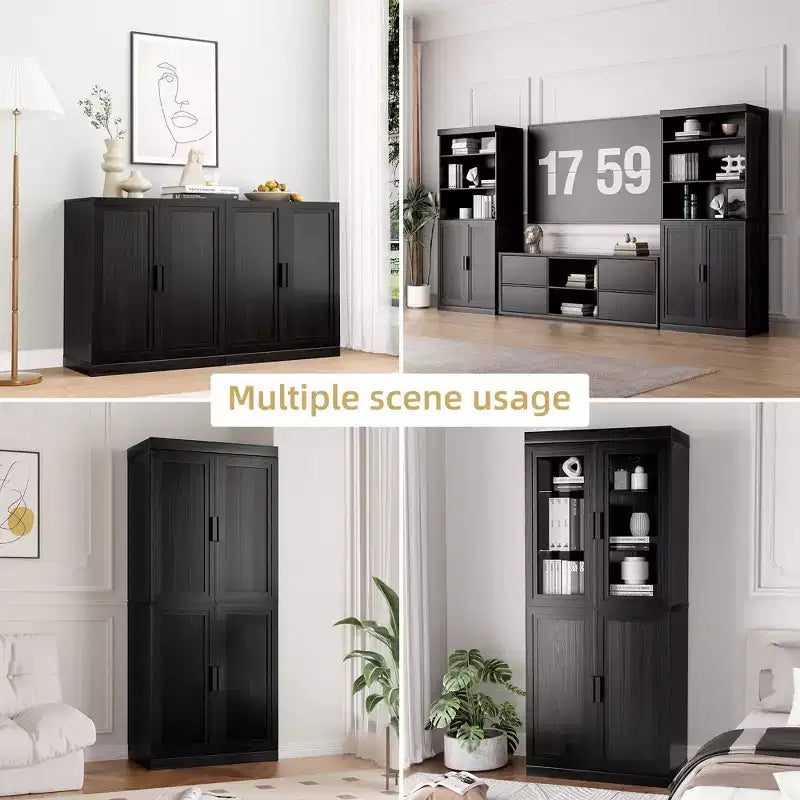 Solid Wood Stackable Cabinet&Sideboard with Adjustable Shelves