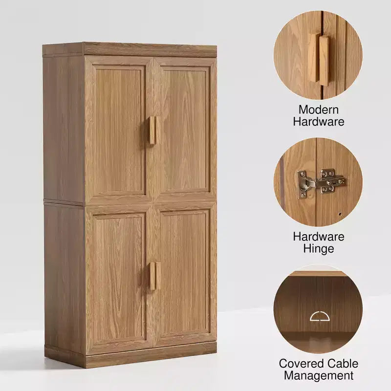 Solid Wood Stackable Cabinet&Sideboard with Adjustable Shelves