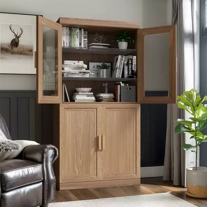 Solid Wood Stackable Cabinet&Sideboard with Adjustable Shelves