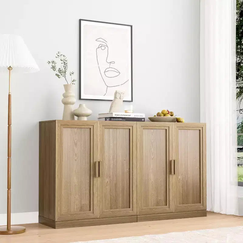 Solid Wood Stackable Cabinet&Sideboard with Adjustable Shelves