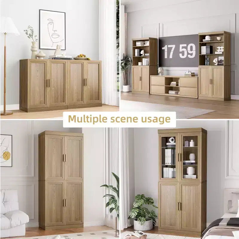 Solid Wood Stackable Cabinet&Sideboard with Adjustable Shelves