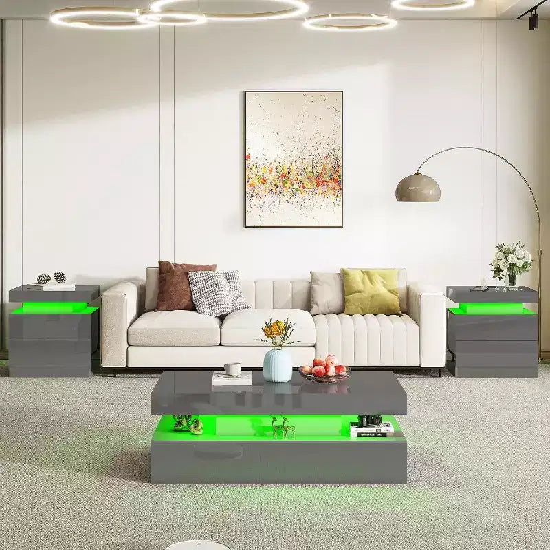 AMERLIFE Comodino a LED Lucido, Set da 2 con Stazione di Ricarica