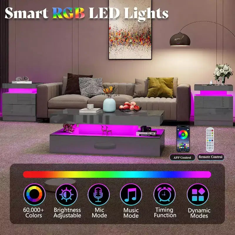 AMERLIFE Comodino a LED Lucido, Set da 2 con Stazione di Ricarica