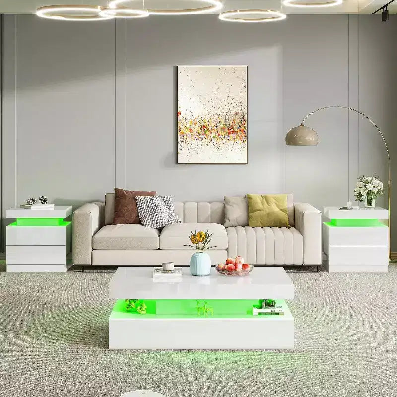 AMERLIFE Comodino a LED Lucido, Set da 2 con Stazione di Ricarica