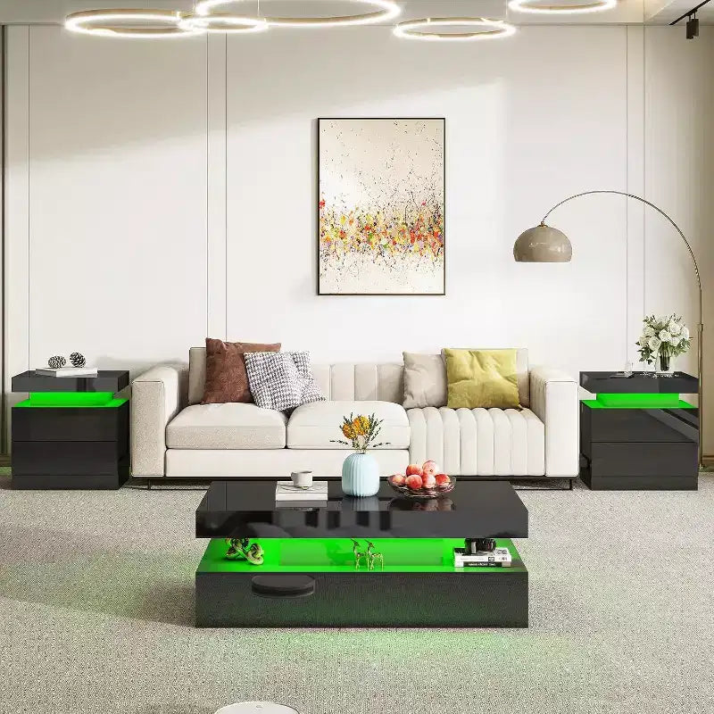 AMERLIFE Comodino a LED Lucido, Set da 2 con Stazione di Ricarica