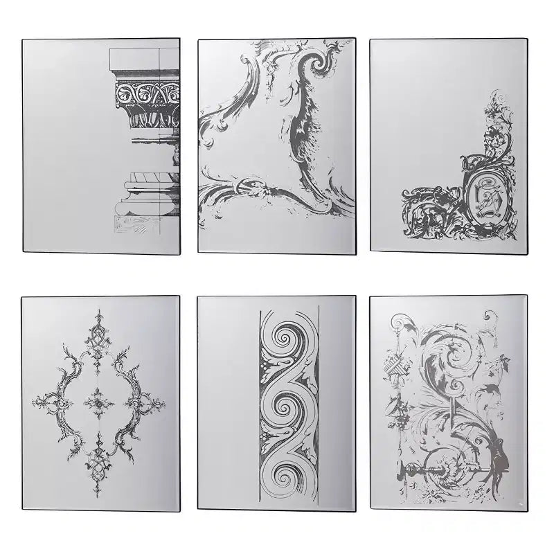 HomeRoots Set di Sei Specchi Decorativi Antichizzati con Cornice in Metallo Nero