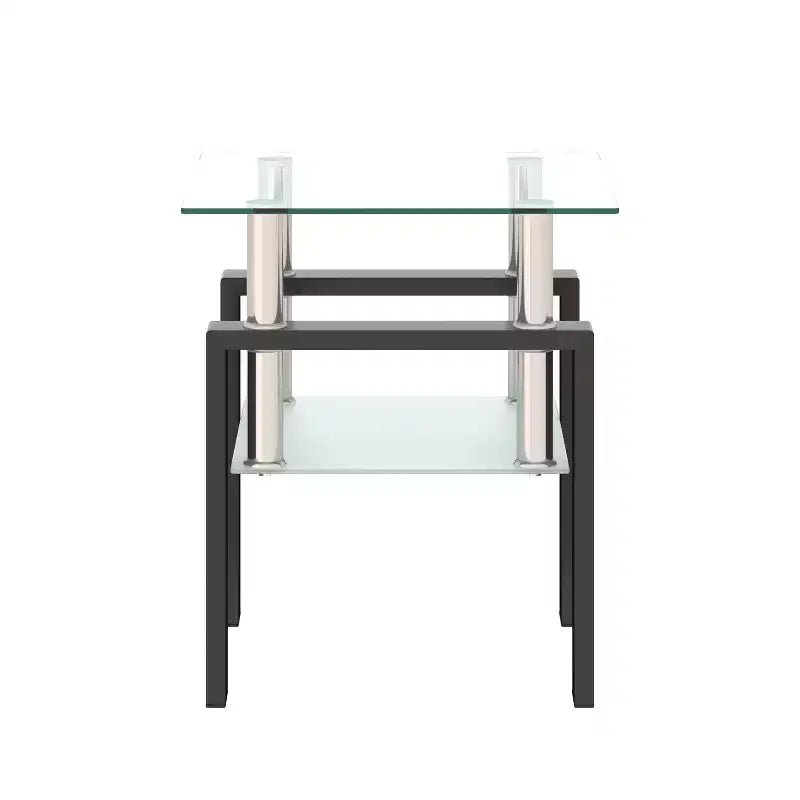 Tavolino da tè/caffè/d'appoggio moderno in vetro temperato, quadrato, per soggiorno, trasparente/nero