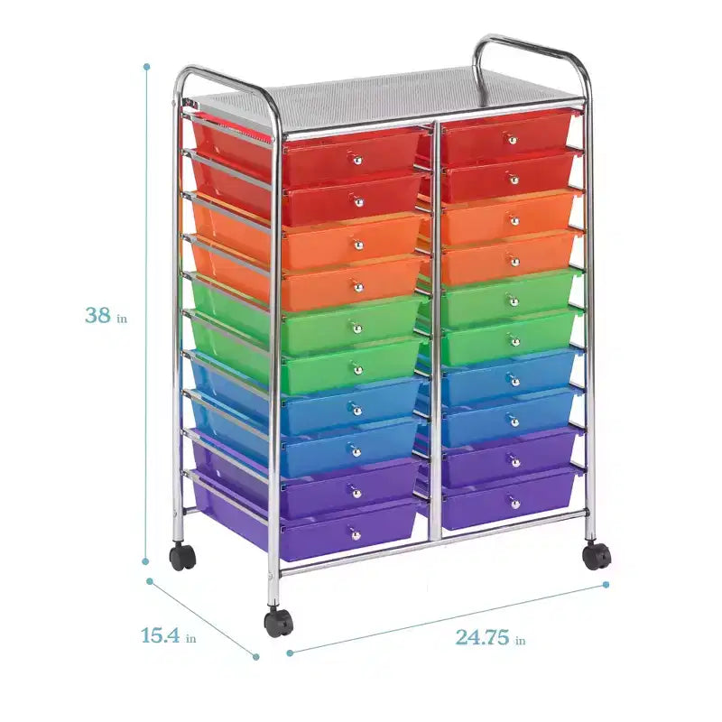 Carrello multiuso portaoggetti mobile con 20 cassetti ECR4Kids, organizer per hobby creativi