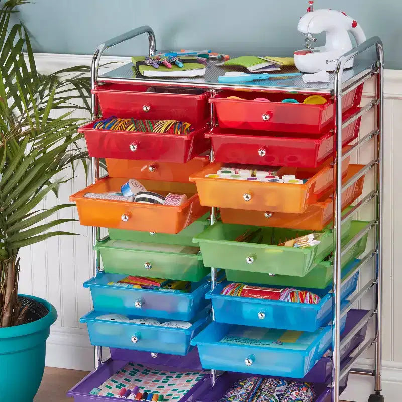 Carrello multiuso portaoggetti mobile con 20 cassetti ECR4Kids, organizer per hobby creativi