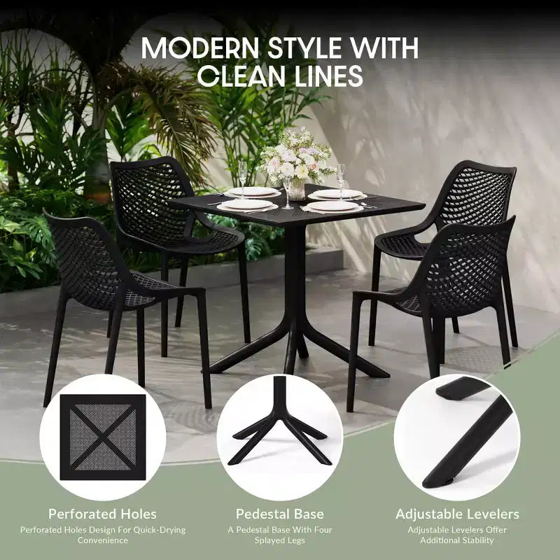 WestinTrends Playa, set da pranzo da esterni di 5 pezzi con tavolo quadrato in resina e moderne sedie impilabili