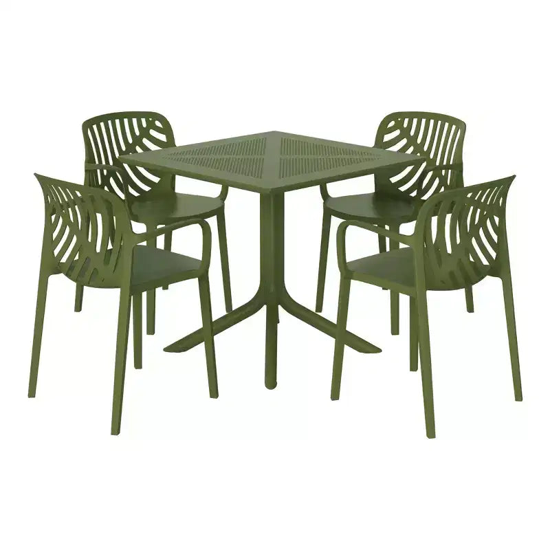 WestinTrends Playa, set da pranzo da esterni di 5 pezzi con tavolo quadrato in resina e moderne sedie impilabili