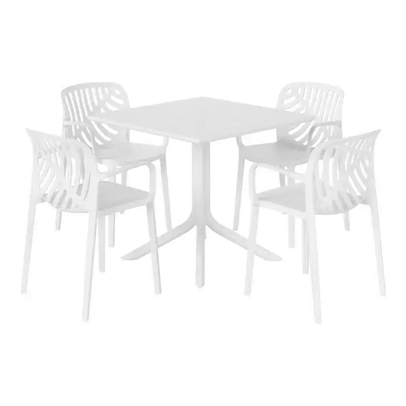 WestinTrends Playa, set da pranzo da esterni di 5 pezzi con tavolo quadrato in resina e moderne sedie impilabili