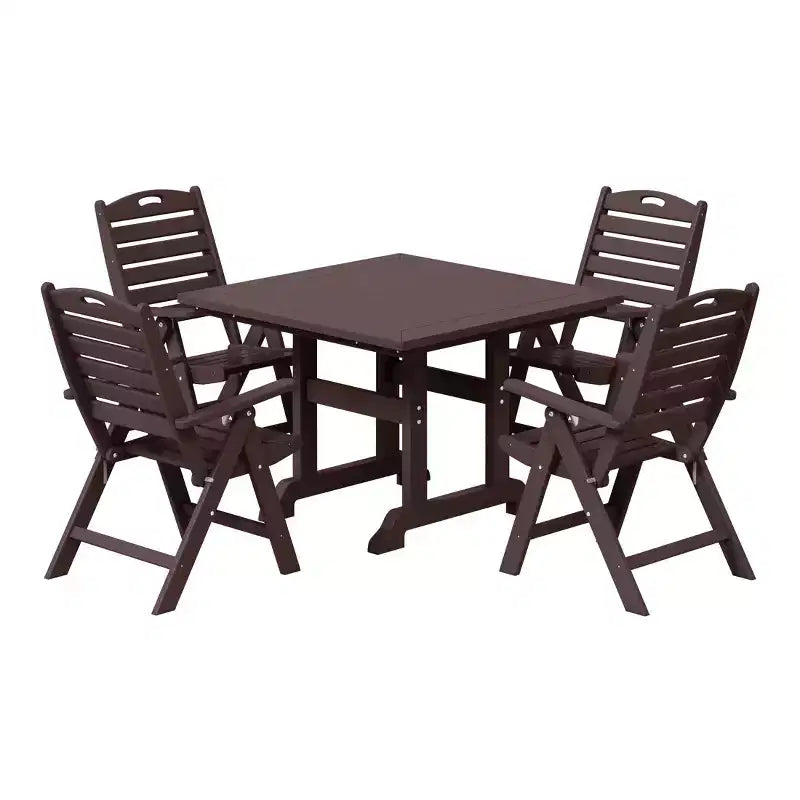 WestinTrends Malibu Set da Pranzo da Esterno Quadrato a 5 Pezzi in HDPE con Sedie Pieghevoli, Bianco