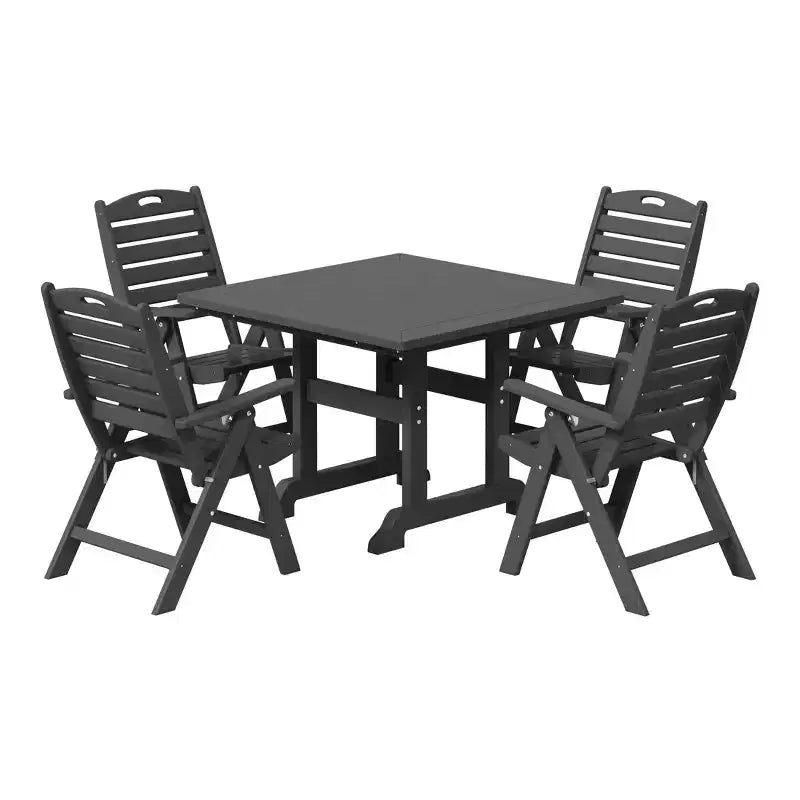 WestinTrends Malibu Set da Pranzo da Esterno Quadrato a 5 Pezzi in HDPE con Sedie Pieghevoli, Bianco