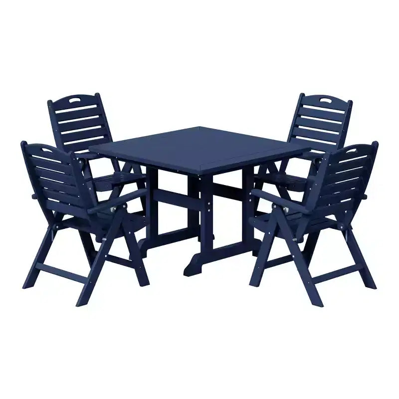 WestinTrends Malibu Set da Pranzo da Esterno Quadrato a 5 Pezzi in HDPE con Sedie Pieghevoli, Bianco