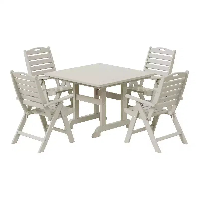 WestinTrends Malibu Set da Pranzo da Esterno Quadrato a 5 Pezzi in HDPE con Sedie Pieghevoli, Bianco
