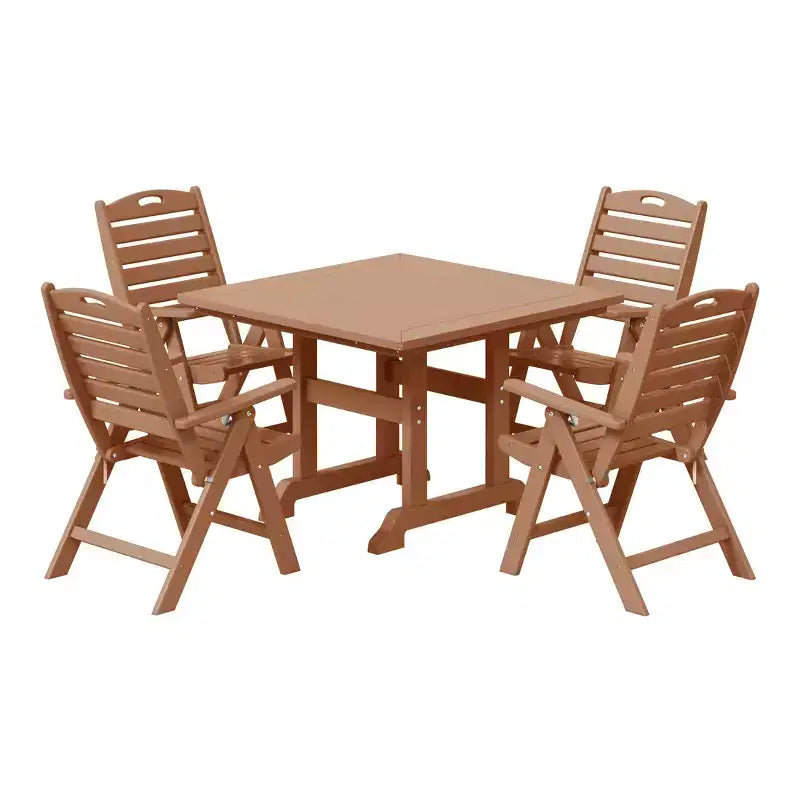 WestinTrends Malibu Set da Pranzo da Esterno Quadrato a 5 Pezzi in HDPE con Sedie Pieghevoli, Bianco