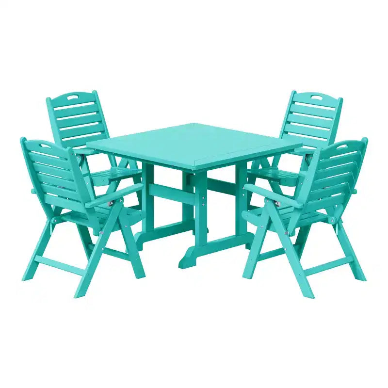 WestinTrends Malibu Set da Pranzo da Esterno Quadrato a 5 Pezzi in HDPE con Sedie Pieghevoli, Bianco