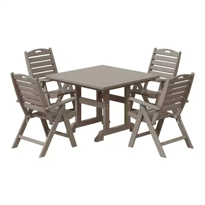 WestinTrends Malibu Set da Pranzo da Esterno Quadrato a 5 Pezzi in HDPE con Sedie Pieghevoli, Bianco