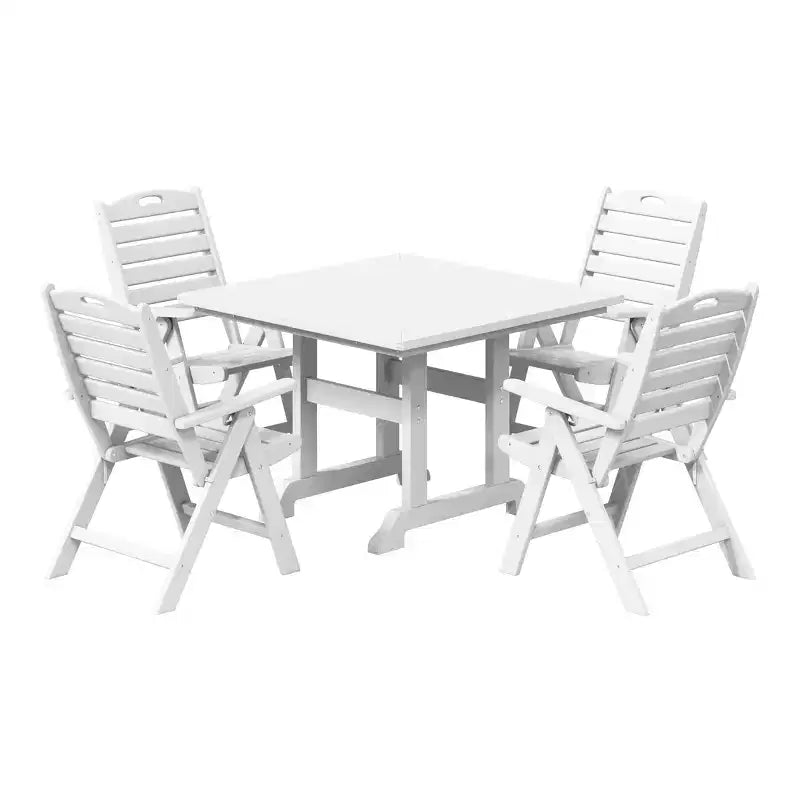 WestinTrends Malibu Set da Pranzo da Esterno Quadrato a 5 Pezzi in HDPE con Sedie Pieghevoli, Bianco