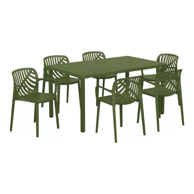 WestinTrends Playa Set da Pranzo da Esterno in Metallo Rettangolare a 7 Pezzi con Sedie da Pranzo da Esterno Impilabili in Resina