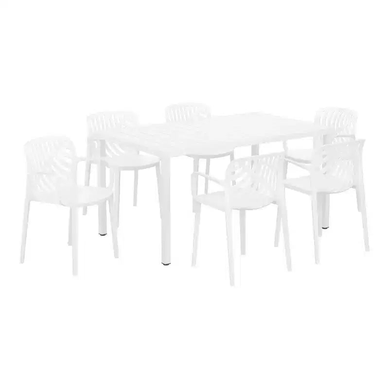 WestinTrends Playa Set da Pranzo da Esterno in Metallo Rettangolare a 7 Pezzi con Sedie da Pranzo da Esterno Impilabili in Resina