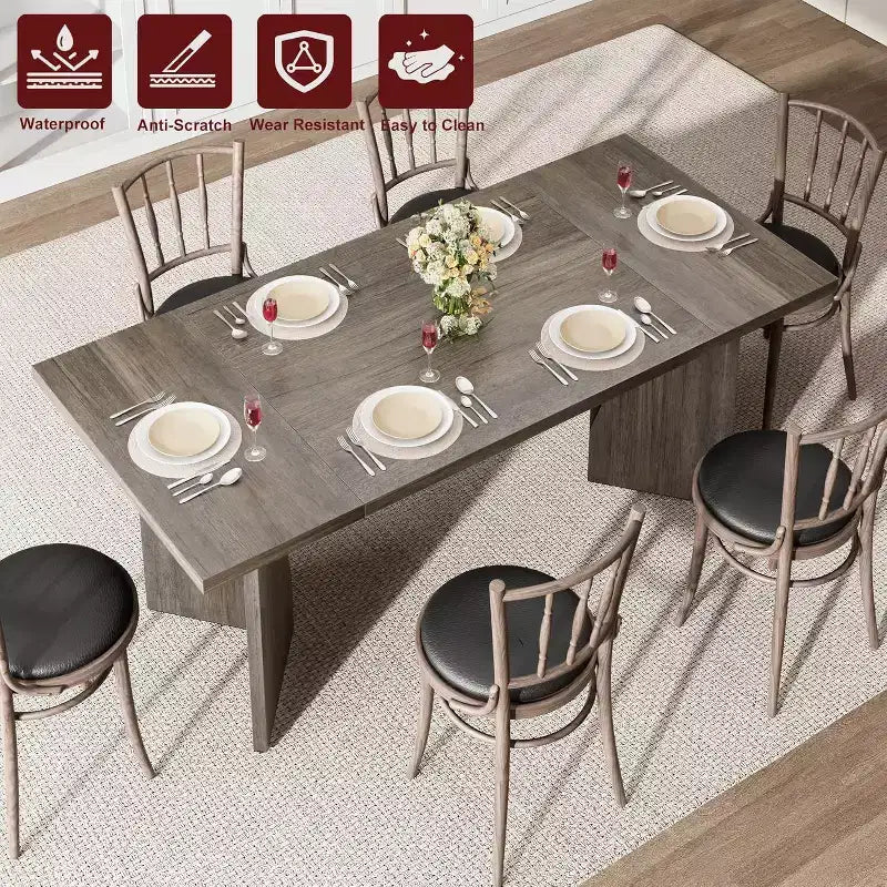 Tavolo da Pranzo Rettangolare da 180 cm per 6 Persone, Tavolo da Cucina Rustico Stile Fattoria con Gambe Robuste