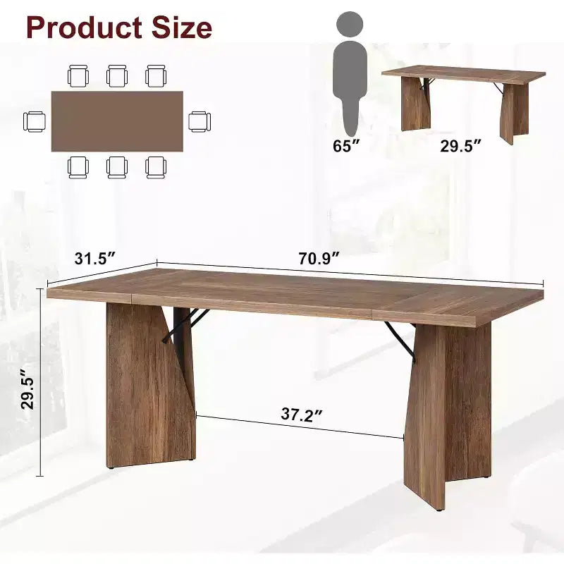 Tavolo da Pranzo Rettangolare da 180 cm per 6 Persone, Tavolo da Cucina Rustico Stile Fattoria con Gambe Robuste