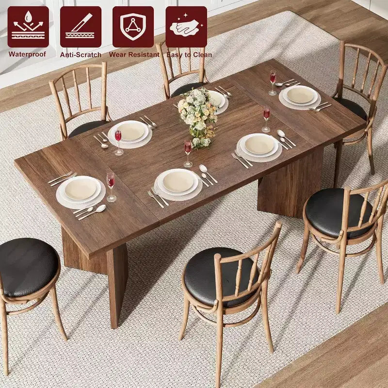 Tavolo da Pranzo Rettangolare da 180 cm per 6 Persone, Tavolo da Cucina Rustico Stile Fattoria con Gambe Robuste